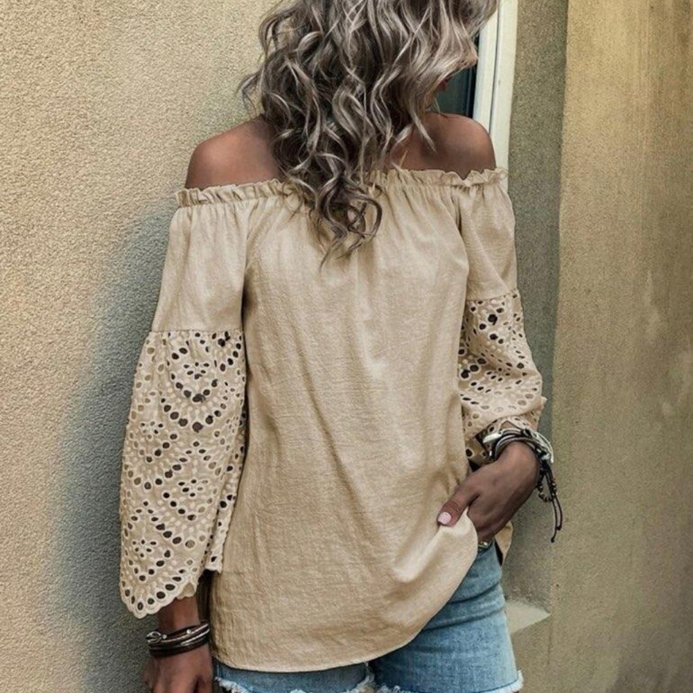 Long sleeve lace sleeve off the shoulder top